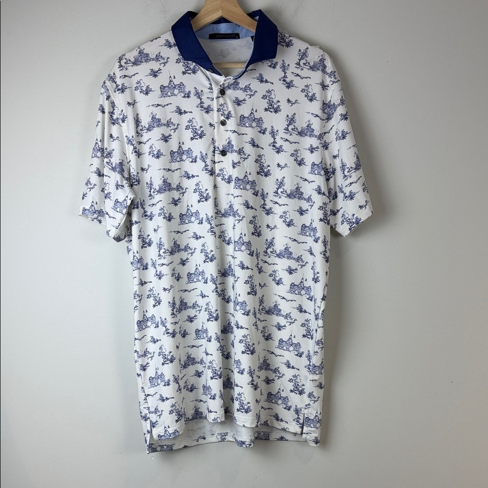 Greyson White Polo with Blue Pattern Polo Shirt Size Large